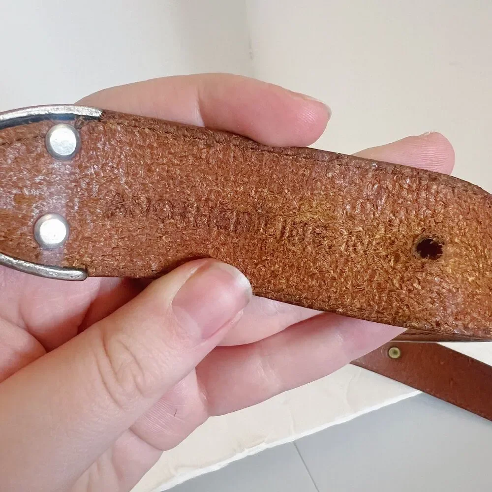 Vintage Brown Leather Belt Floral Engraved Western Country Size 30